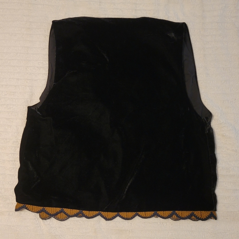 Floral Embroidered Velvet Vest - Boho Vintage Style Retro Bohemian Handmade - Picture 2 of 4